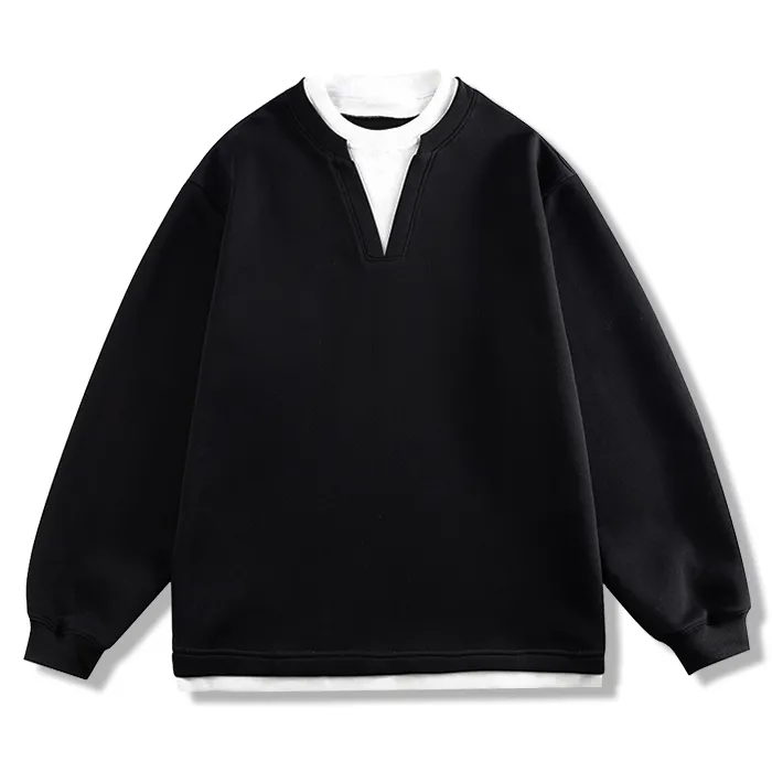 フェイクレイヤード スウェット メンズ Vネック キーネック 重ね着風 ゆったり 体型カバー シワになりにくい 春秋冬-Oakln
