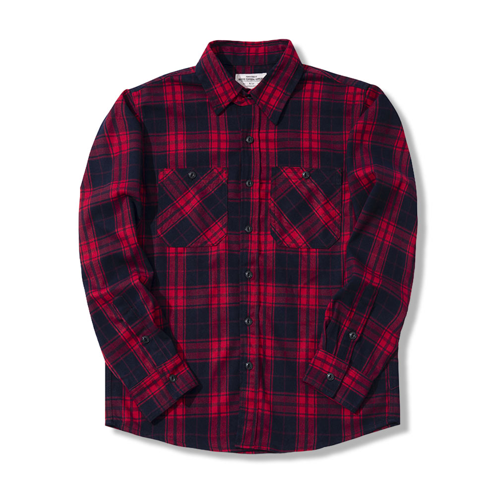 定番デザイン　ヘビーウェイトタータンチェック長袖シャツ-oakln