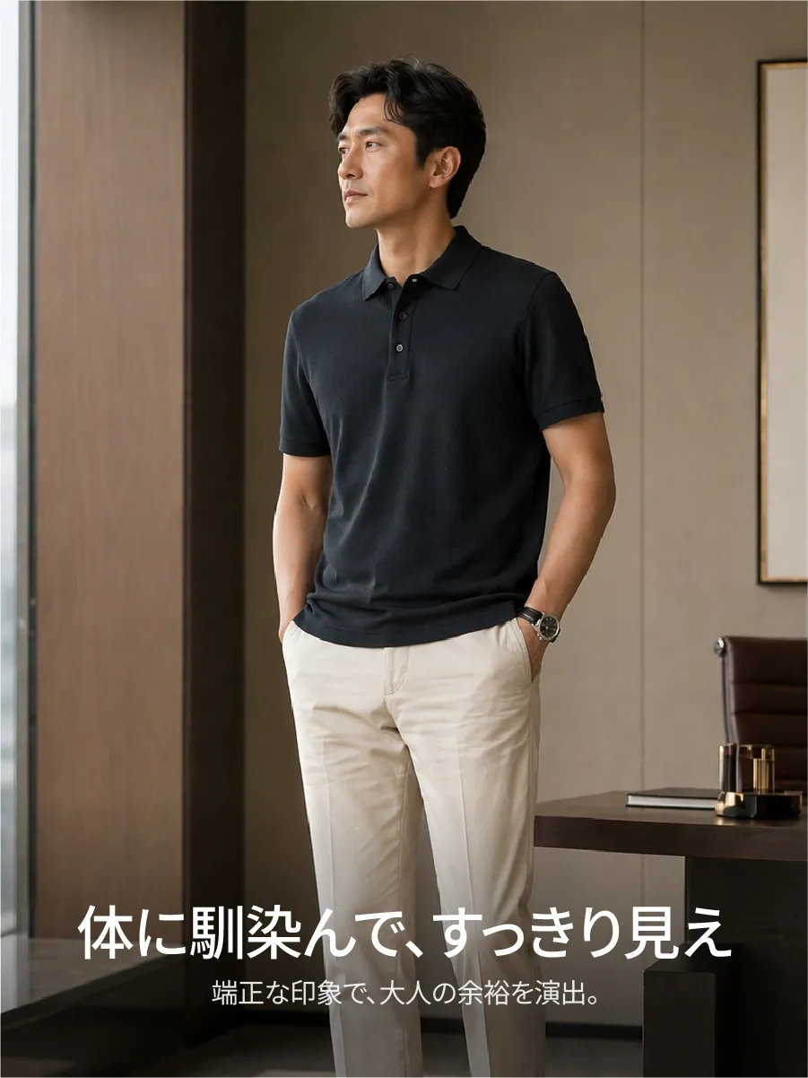 【フィットシルエット】体のラインを整え、すっきりとした印象で端正な佇まいに。