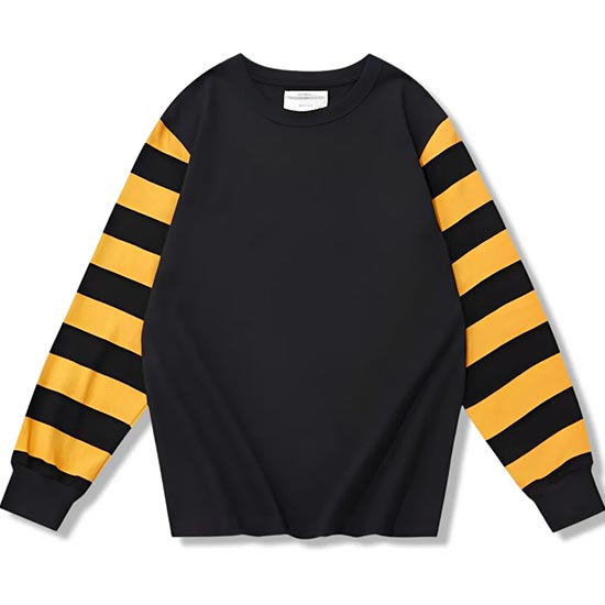 袖切り替えヘビーウェイトバイカー風ボーダー長袖Tシャツ-oakln