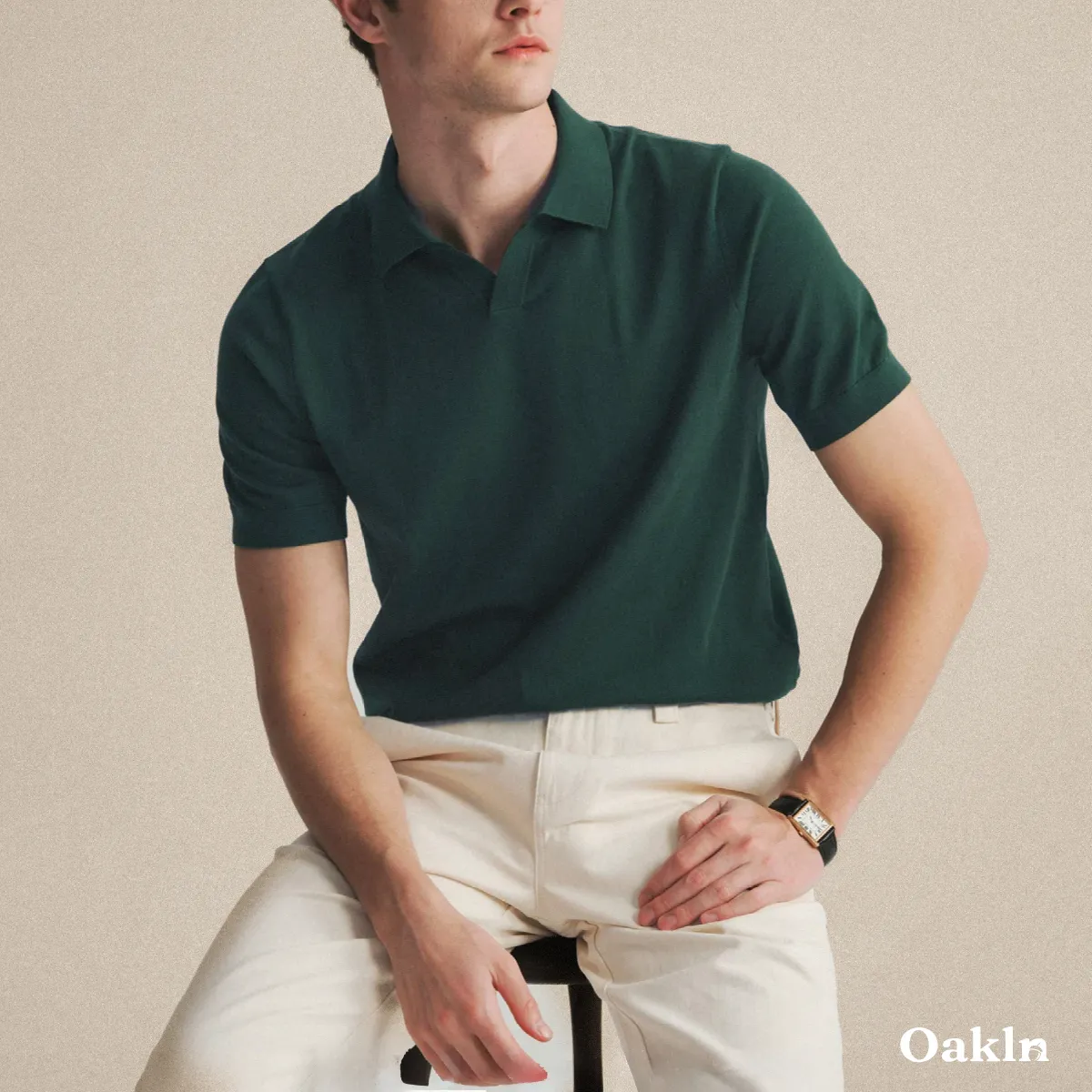 裾リブニットポロシャツ ハリのある襟元 すっきり見えシルエット