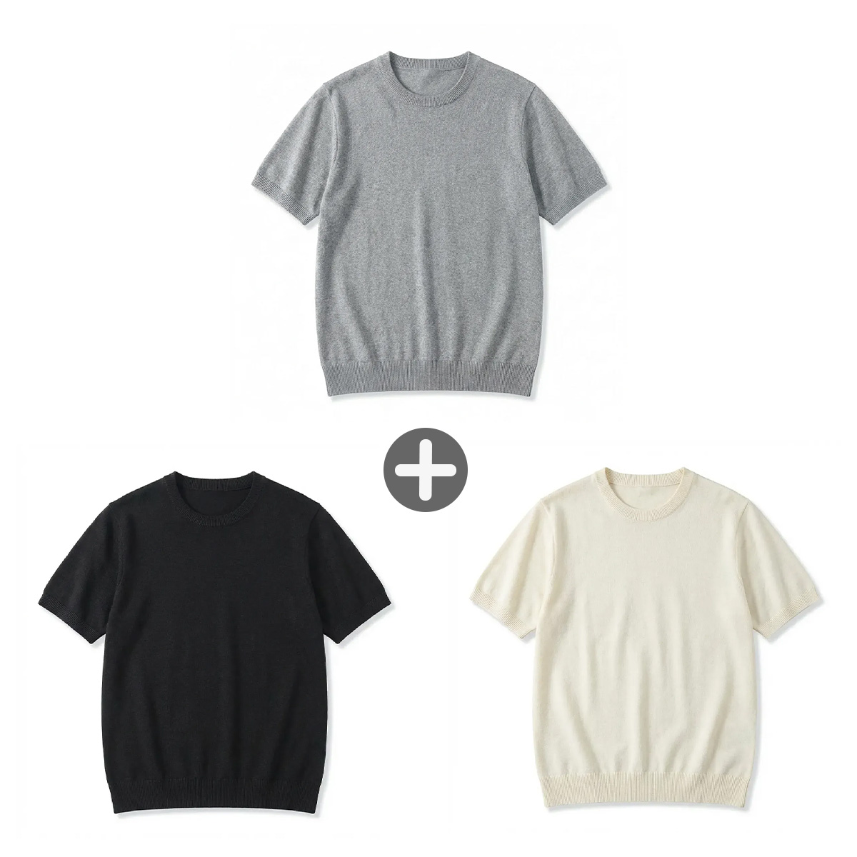 柔らかなウール混素材　洗濯機洗い可クルーネックニットTシャツ