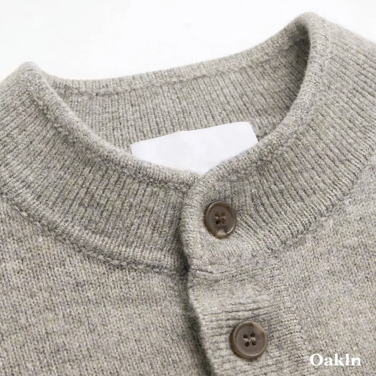 ウォッシャブル ヘンリーネック ニット セーター 柔らい肌触り 洗濯機洗い可能-Oakln