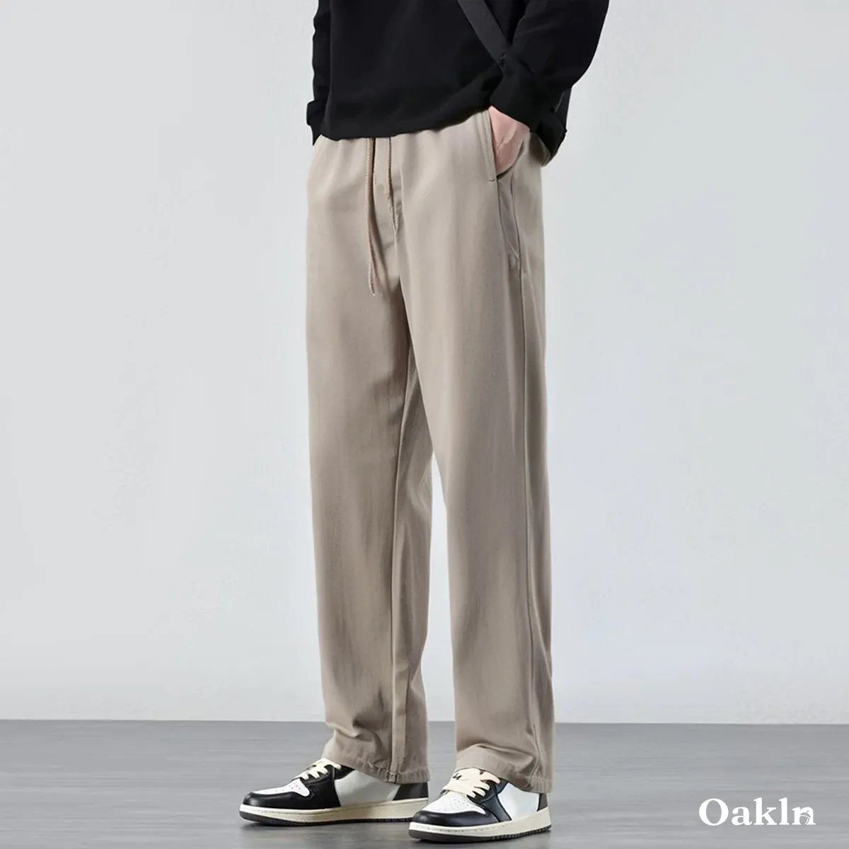 コットンツイル カジュアルパンツ 100％コットン ウエストゴム ワイドシルエット 春秋