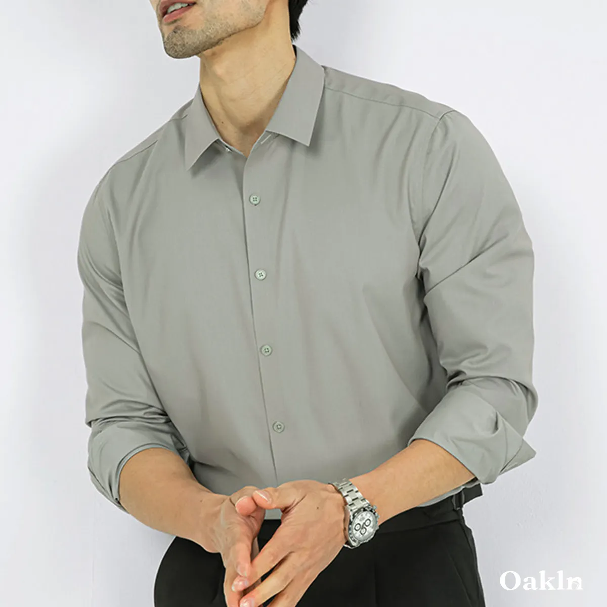 ノーアイロン シャツ 撥水 防汚 形態安定 レギュラースモールカラー-Oakln