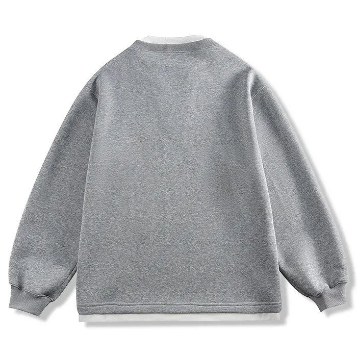 フェイクレイヤード スウェット メンズ Vネック キーネック 重ね着風 ゆったり 体型カバー シワになりにくい 春秋冬-Oakln