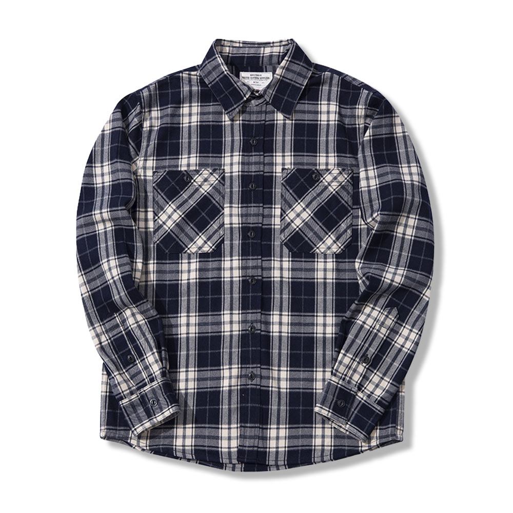 定番デザイン　ヘビーウェイトタータンチェック長袖シャツ-oakln