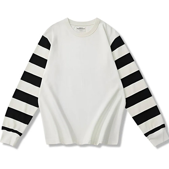 袖切り替えヘビーウェイトバイカー風ボーダー長袖Tシャツ-oakln