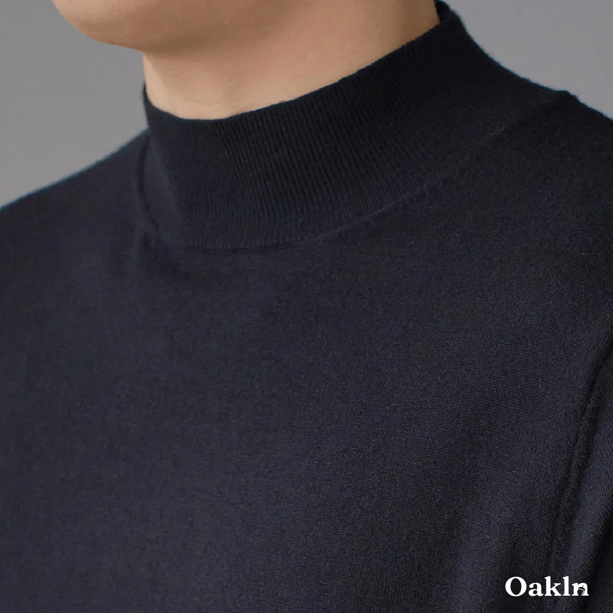 立体裁断   ビジネスカジュアル  ウール混モックネック半袖ニット