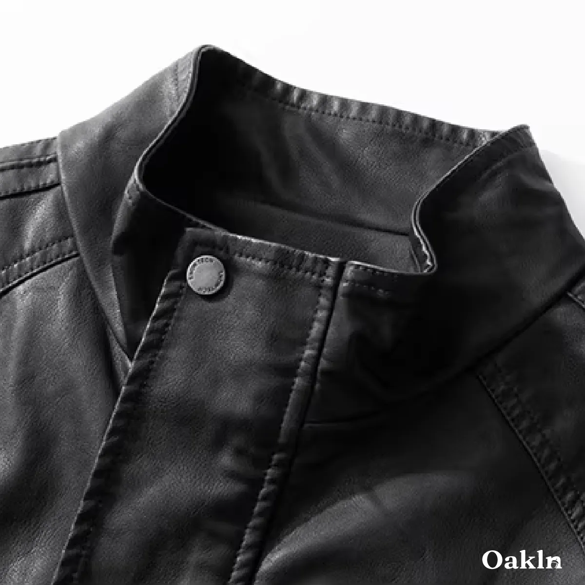 ヴィンテージ風 PUレザー スタンドカラー ジャケット ブルゾン｜ゴム裾 立ち襟 防風 -Oakln