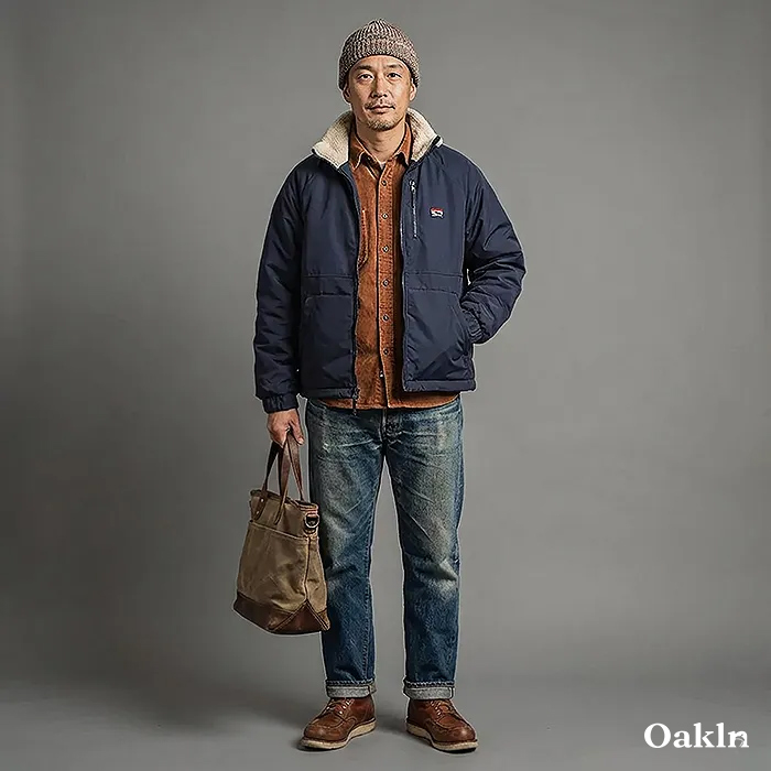 ヴィンテージリバーシブル仕様　防風ボアジャケット-oakln