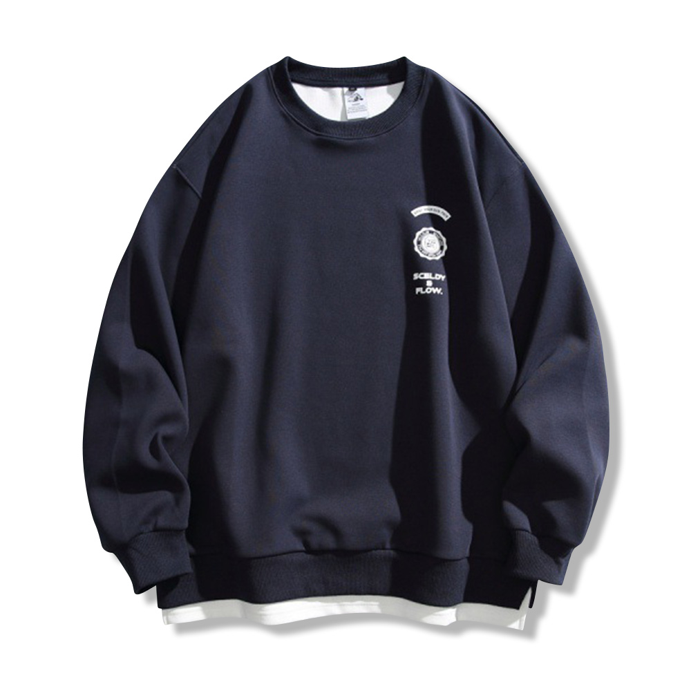 アメリカンヴィンテージ風 アウトドアプリント 配色切替 クルーネックスウェット-oakln