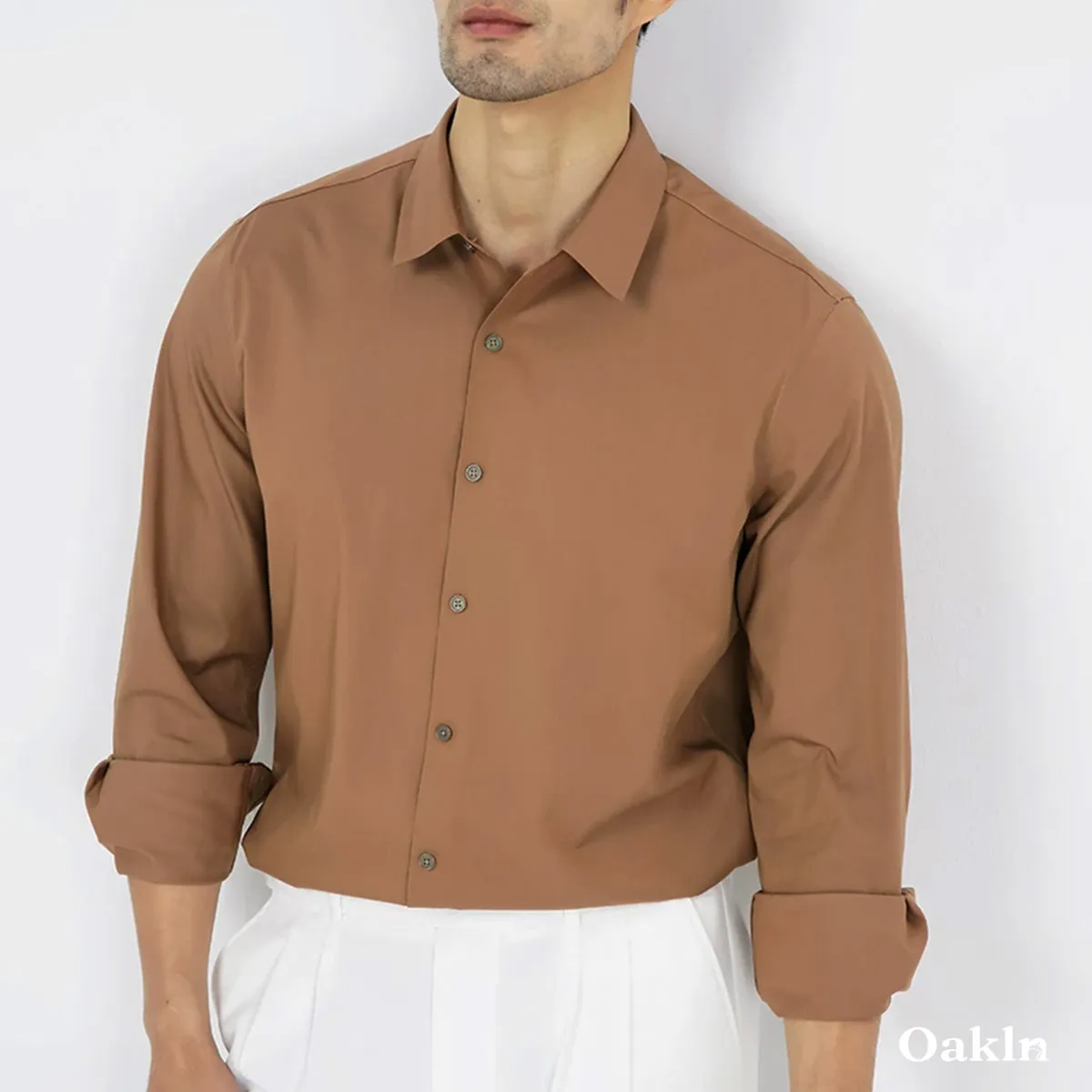 ノーアイロン シャツ 撥水 防汚 形態安定 レギュラースモールカラー-Oakln