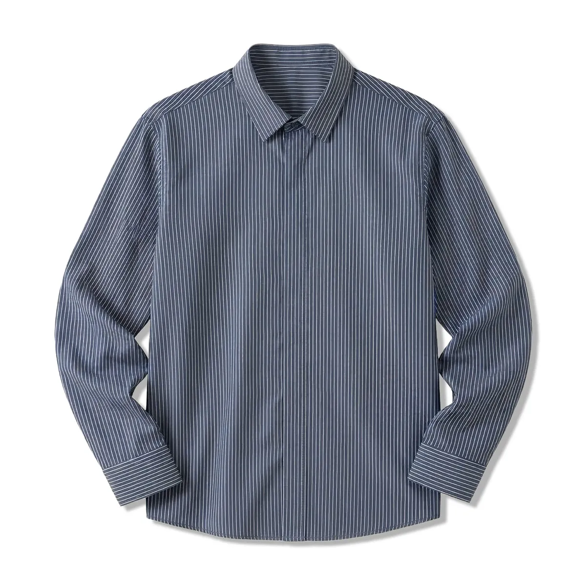 ビジカジ  ストライプ 長袖シャツ ストレッチ 3D立体裁断 形状安定 1枚で決まる メンズシャツ