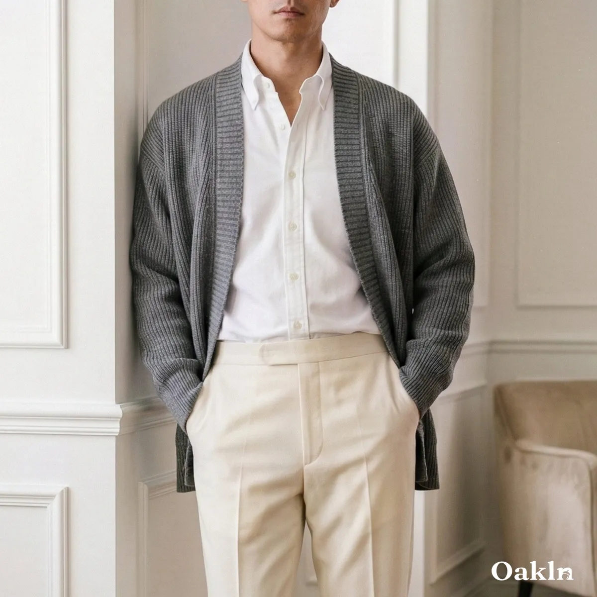 和風羽織風　無地ニットカーディガン