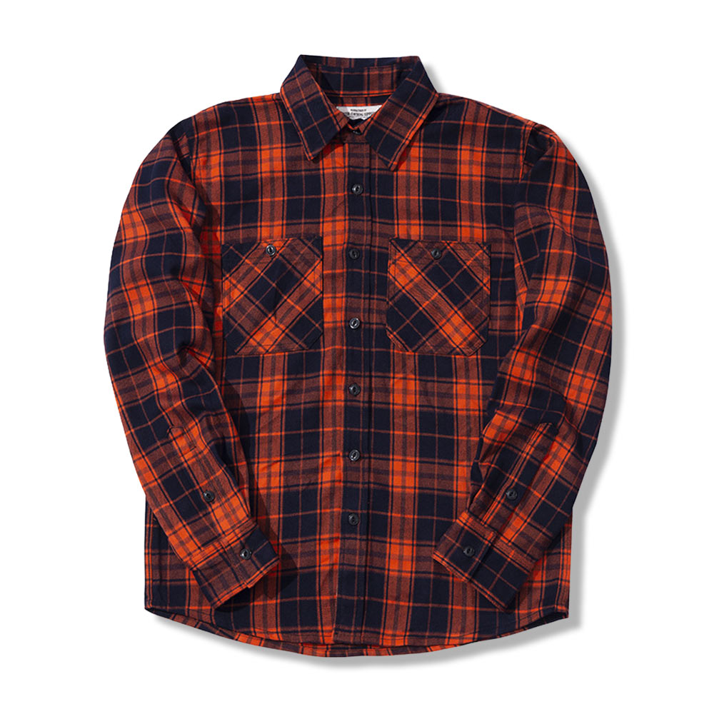 定番デザイン　ヘビーウェイトタータンチェック長袖シャツ-oakln