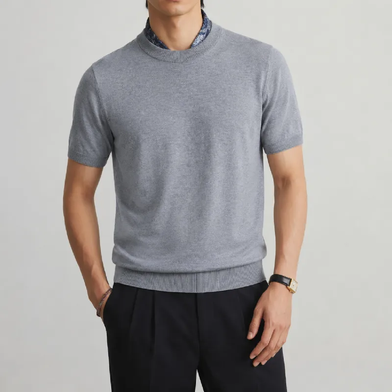 夏の軽やかシリーズ お腹まわりを自然にカバーする なめらか半袖ニットTシャツ多色展開