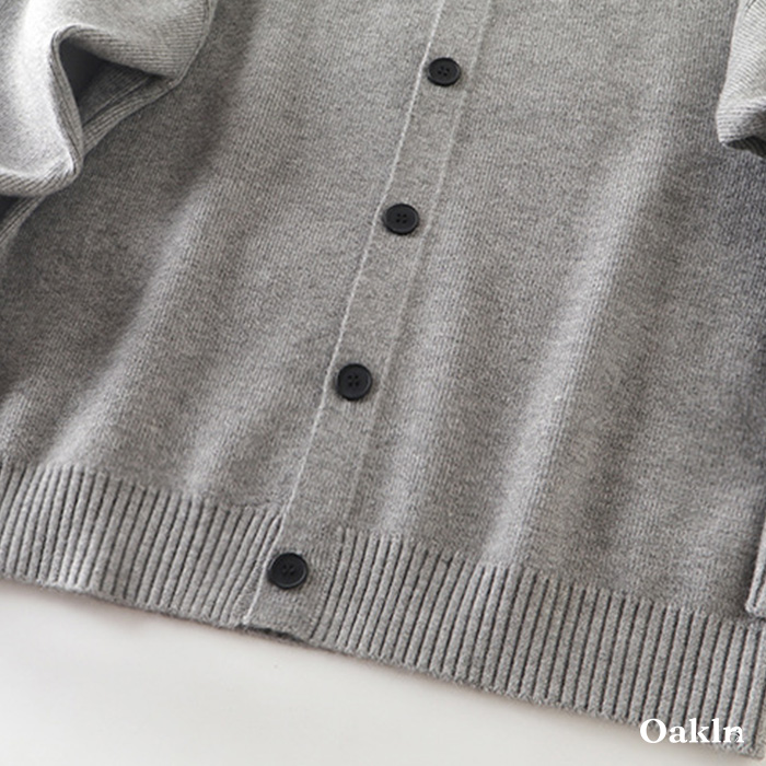 配色切り替えクルーネックニットカーディガン-oakln