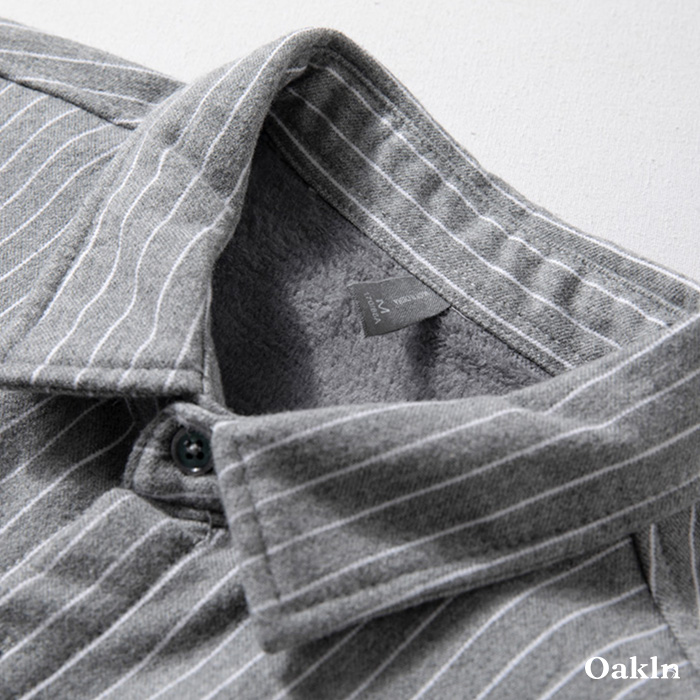 厚手起毛　ストライプカジュアルシャツ（裏起毛）-oakln