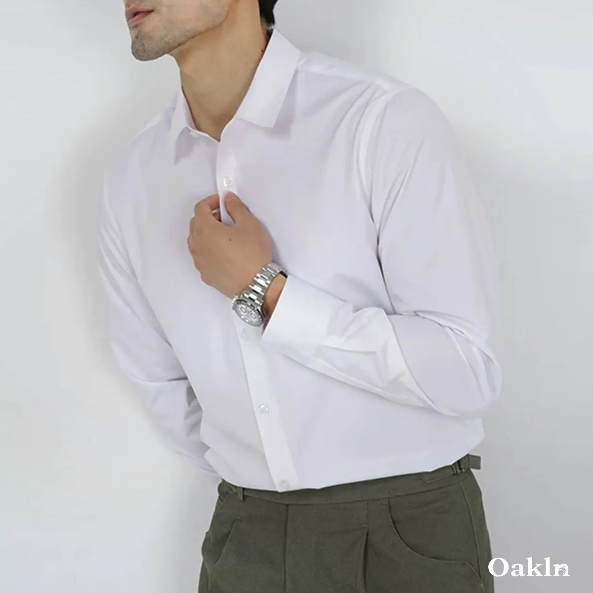 ノーアイロン シャツ 撥水 防汚 形態安定 レギュラースモールカラー-Oakln
