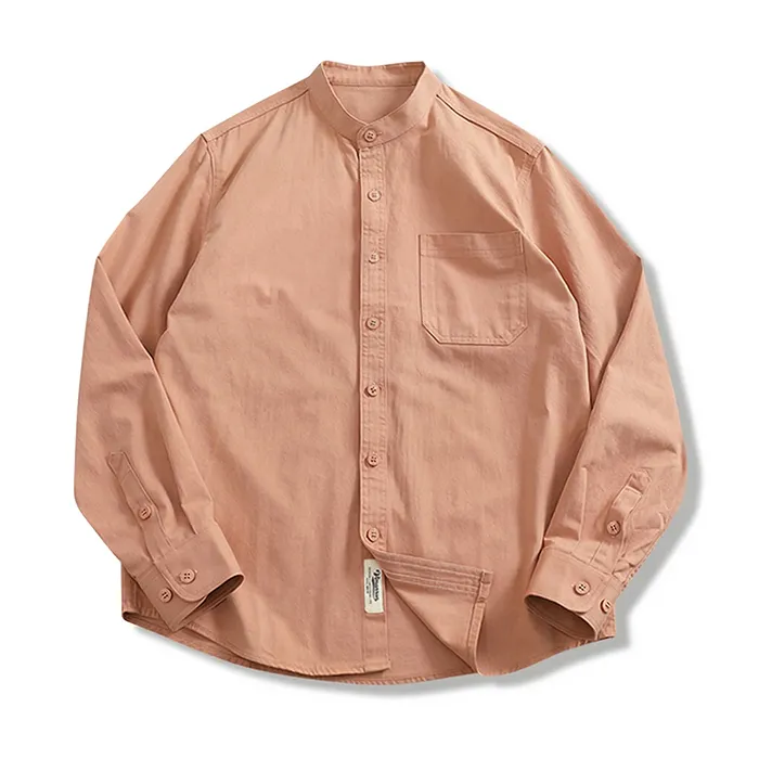 多色展開　スタンドカラーコットン長袖シャツ