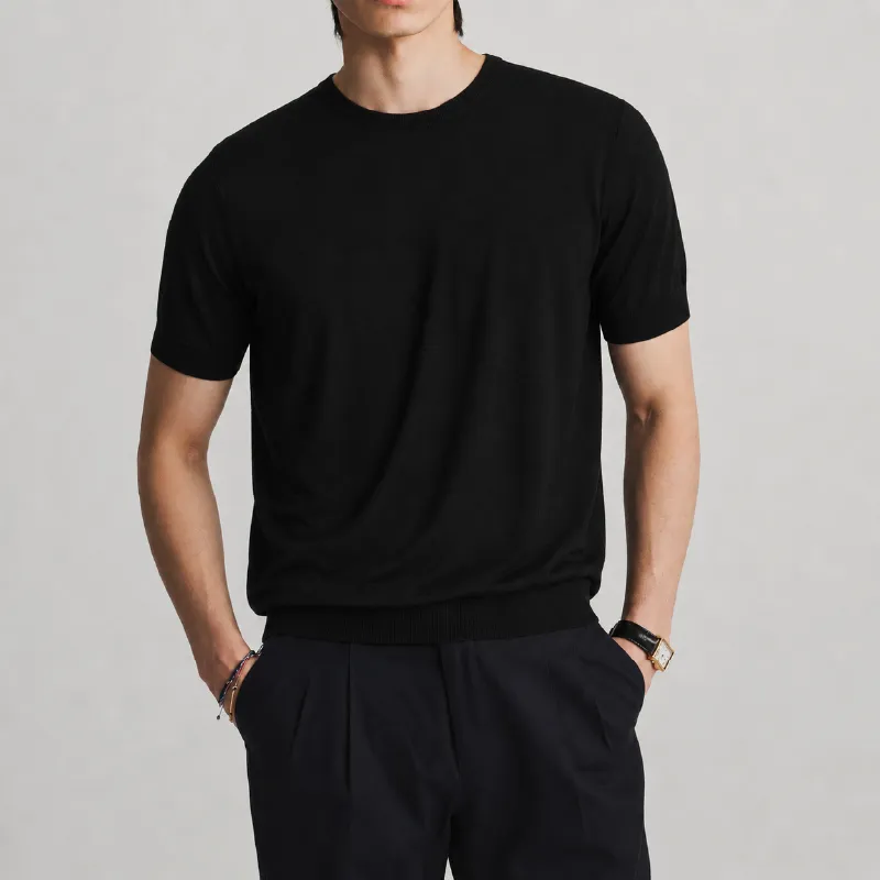 夏の軽やかシリーズ お腹まわりを自然にカバーする なめらか半袖ニットTシャツ多色展開
