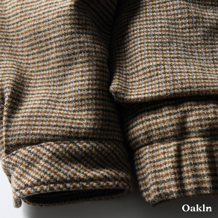 アメリカヴィンテージ　ウール混ハウンドトゥース柄中綿入りラシャハンティングジャケット-oakln