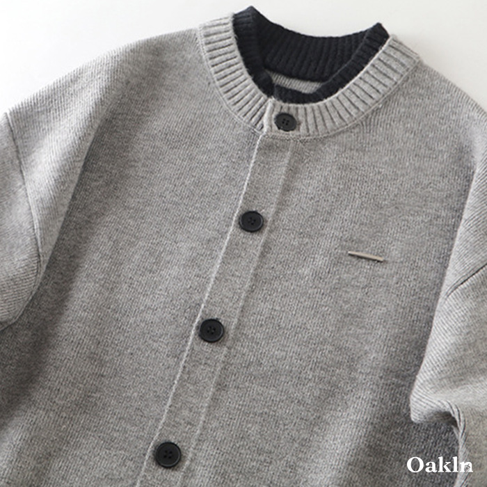 配色切り替えクルーネックニットカーディガン-oakln