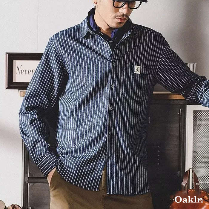 厚手起毛　ストライプカジュアルシャツ（裏起毛）-oakln