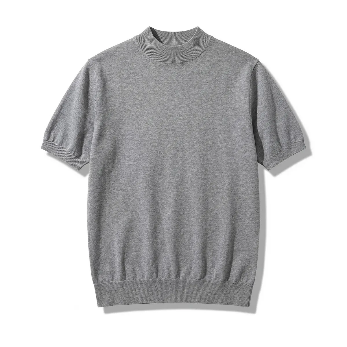 ウール混モックネック半袖ニット　ビジネスカジュアル 立体裁断-Oakln