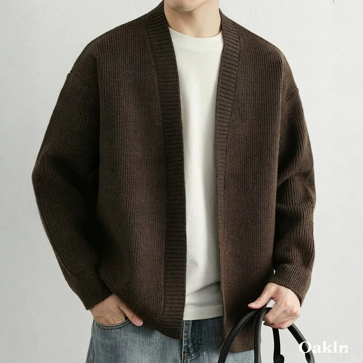 和風羽織風　無地ニットカーディガン