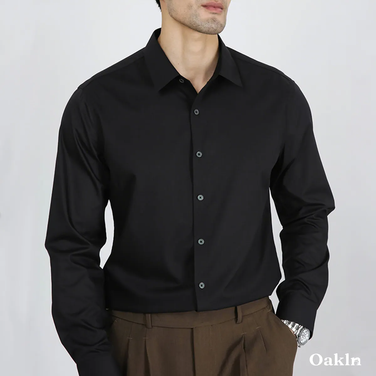 ノーアイロン シャツ 撥水 防汚 形態安定 レギュラースモールカラー-Oakln