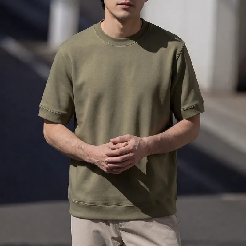ヘビーウェイト接触冷感素材無地Tシャツメンズ　抗菌防臭加工ハリ感のあるシルエット