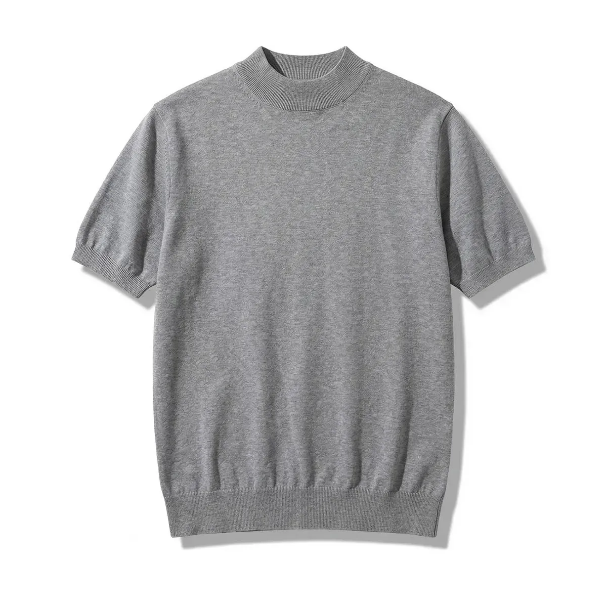 立体裁断   ビジネスカジュアル  ウール混モックネック半袖ニット