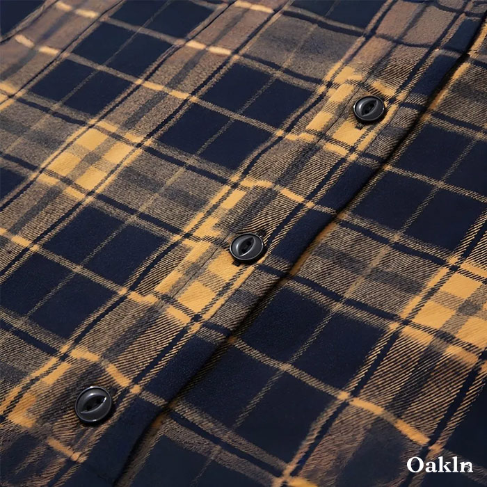 定番デザイン　ヘビーウェイトタータンチェック長袖シャツ-oakln