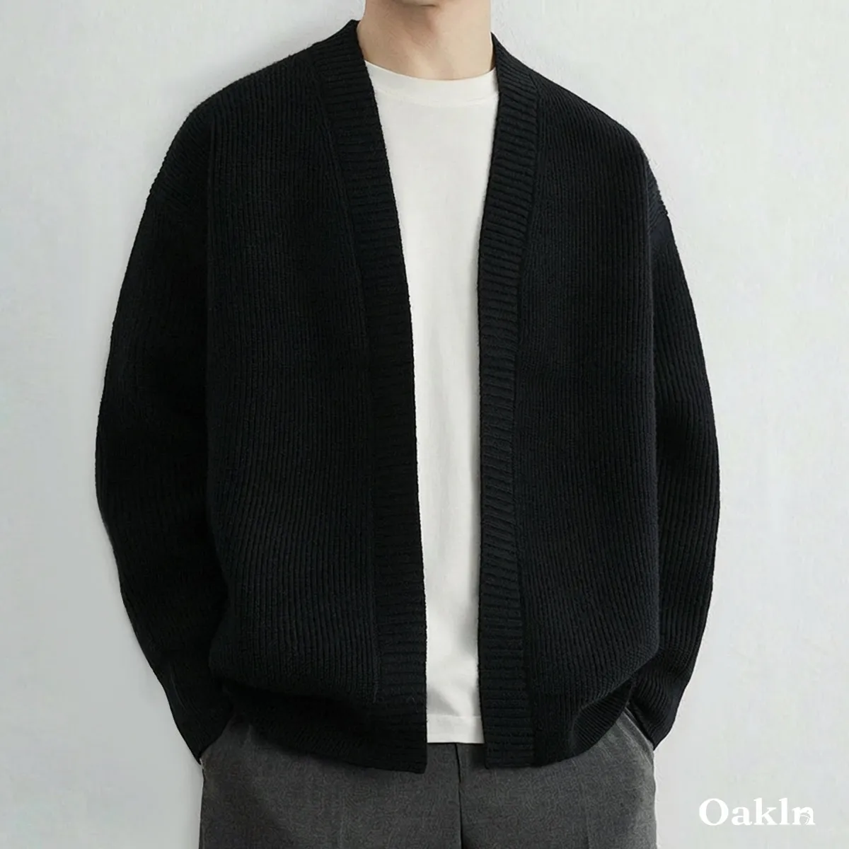 和風羽織風　無地ニットカーディガン