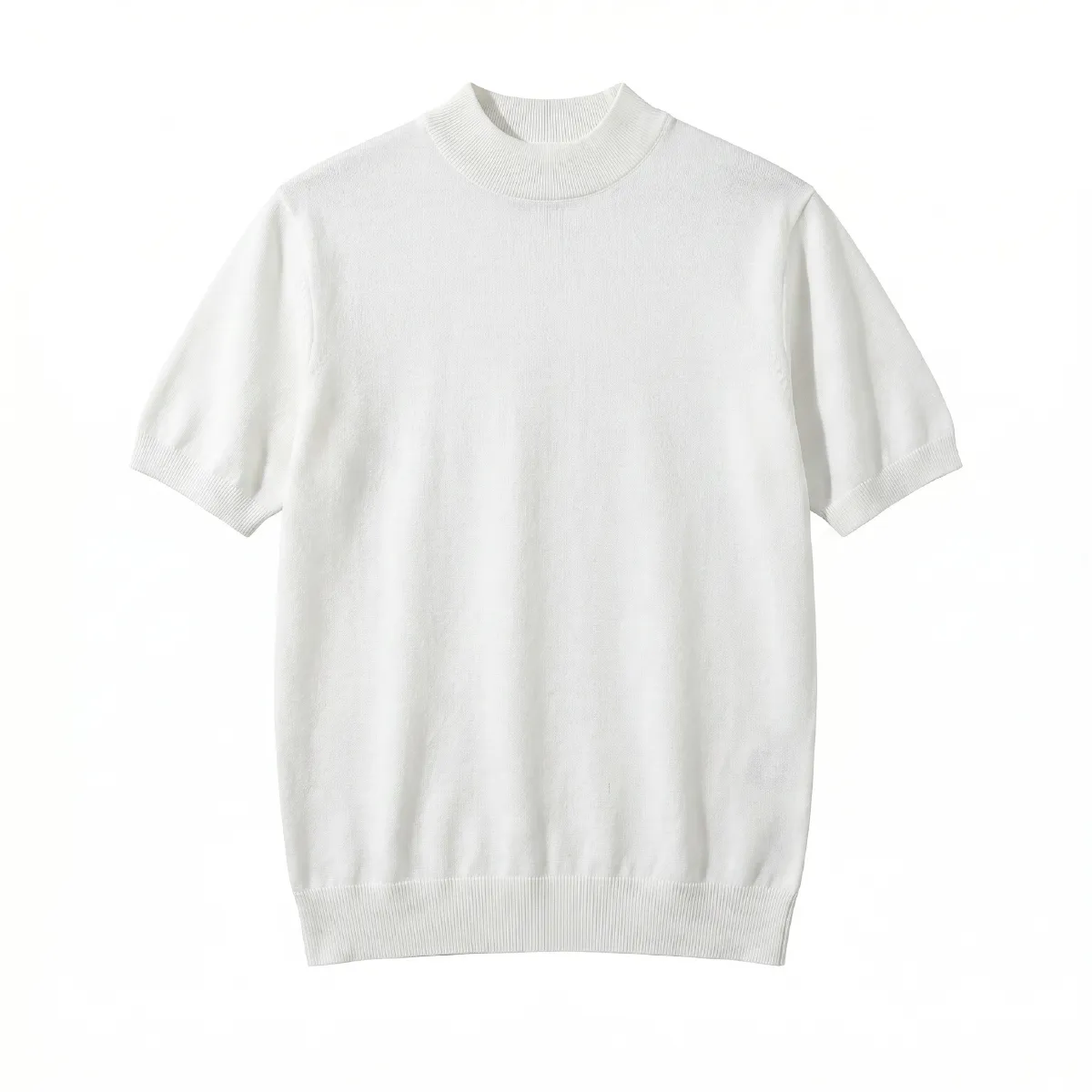 接触冷感 モックネック半袖ニットTシャツ　通気性のよいインナー