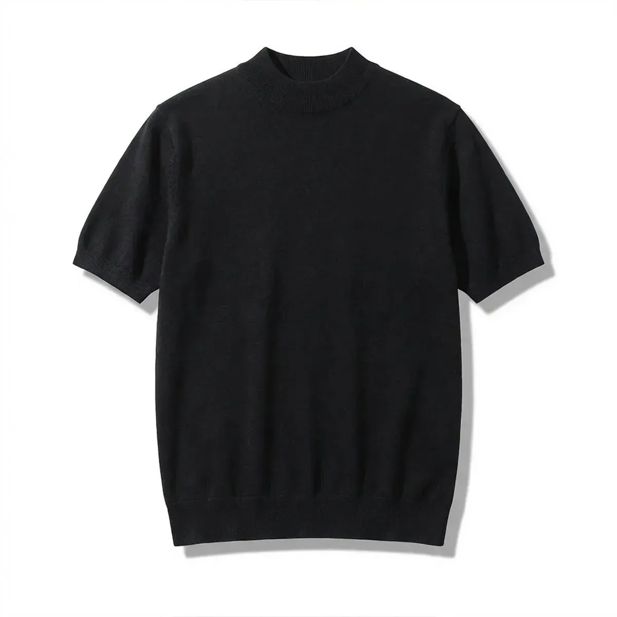 立体裁断   ビジネスカジュアル  ウール混モックネック半袖ニット