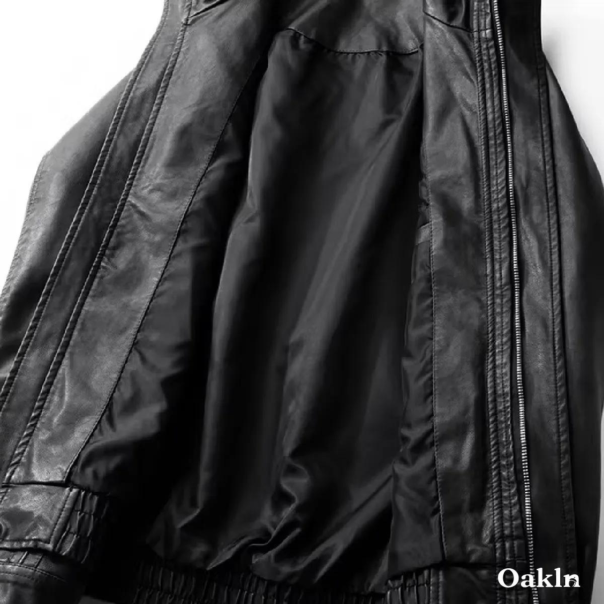 ヴィンテージ風 PUレザー スタンドカラー ジャケット ブルゾン｜ゴム裾 立ち襟 防風 -Oakln