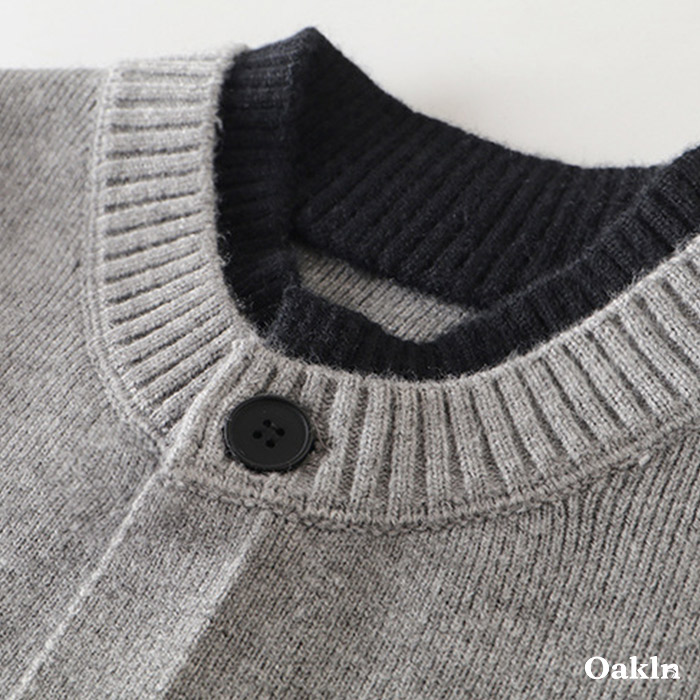 配色切り替えクルーネックニットカーディガン-oakln