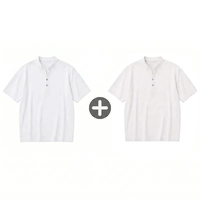 ハリ感のあるコットン素材　シルエットを整える　シワになりにくいヘンリーネック半袖