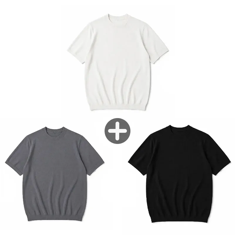 接触冷感　なめらかな肌触りハイゲージ天竺編み　洗濯機洗い可　クルーネックニットTシャツ