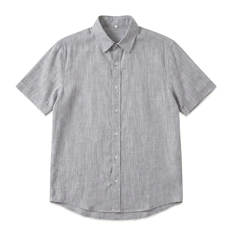 メンズコットン100％リネンライク半袖シャツ 夏用通気性抜群ベタつきにくい ゆったりシルエット 体型カバー レイヤード対応 カジュアルシャツ