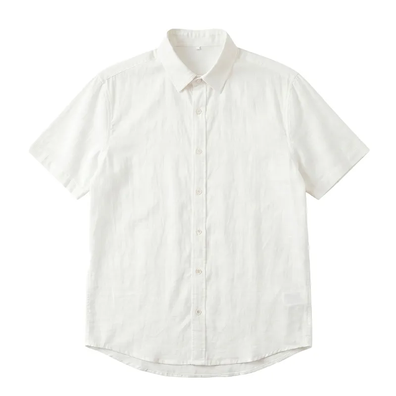コットン100％のリネン調素材  接触冷感ベタつかない半袖シャツ