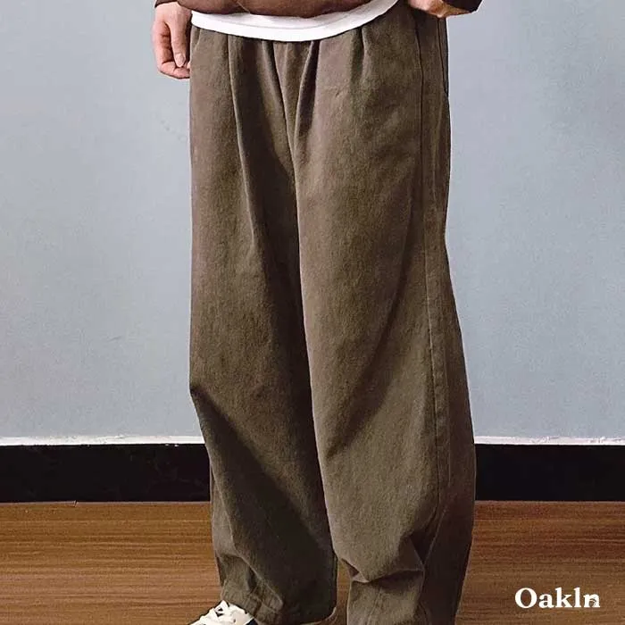 ヘビーウェイト コットン100% 微起毛 バルーンパンツ メンズ ワイドパンツ 裾絞り 厚手 春秋冬向け -Oakln