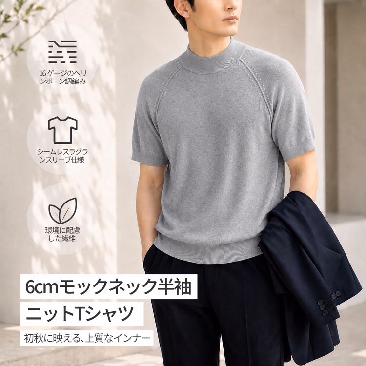 16ゲージの高密度ニットで乳首透けにくい ジャケットに合わせて、よりすっきりとした印象に 商品首图