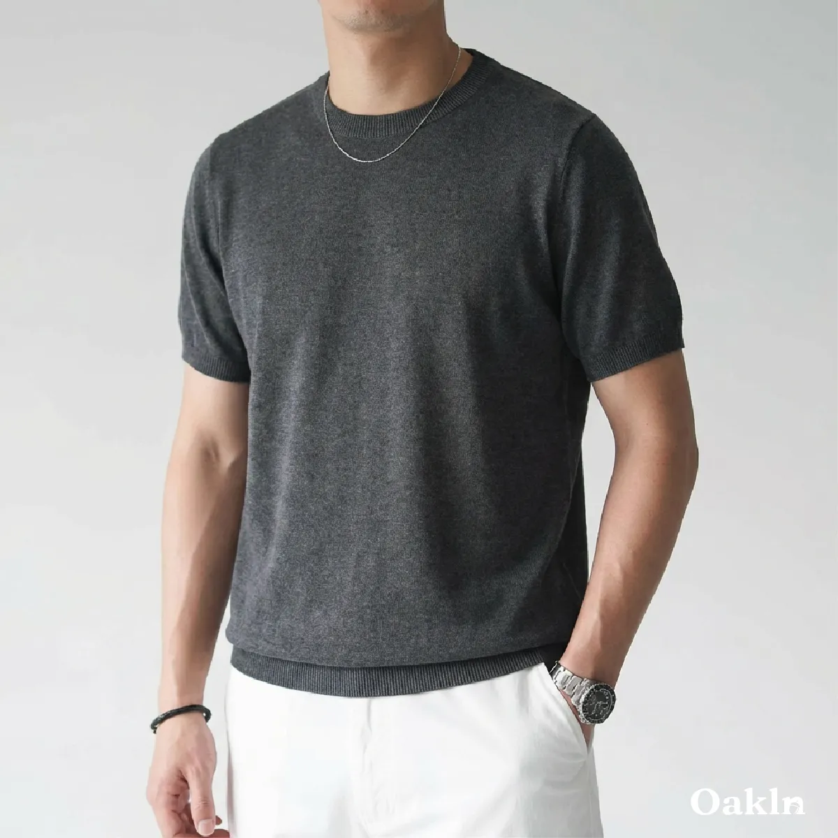 接触涼感空気感  通気性抜群リネン混紡ニット-Oakln