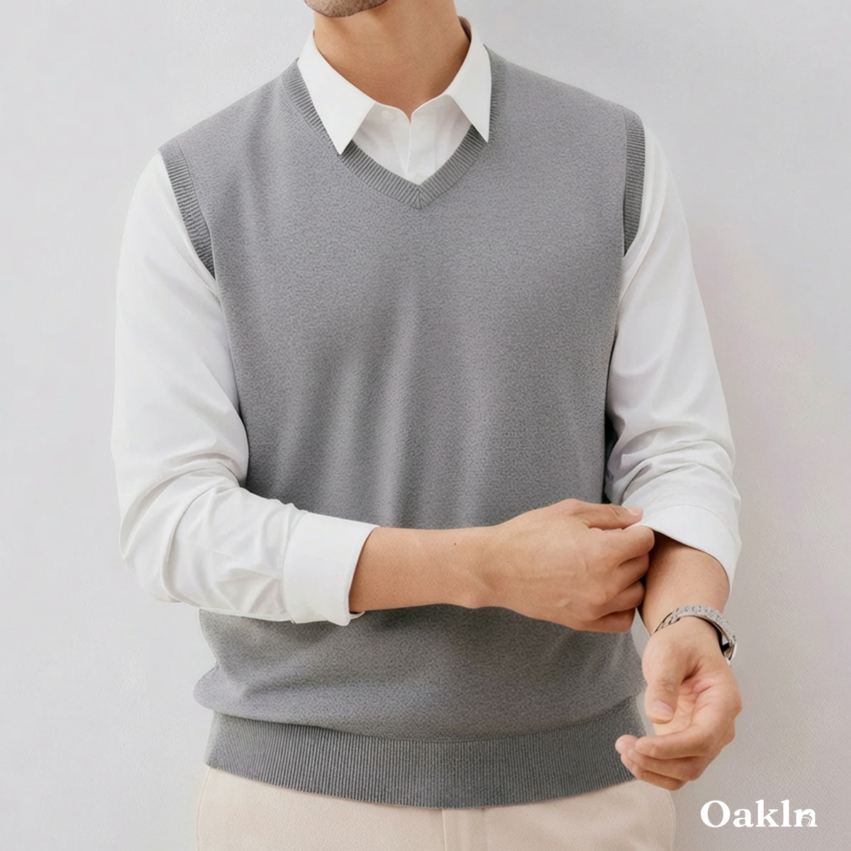 26番双糸 Vネックニットベスト 高弾力 ピリング防止 ビジネス向け-Oakln