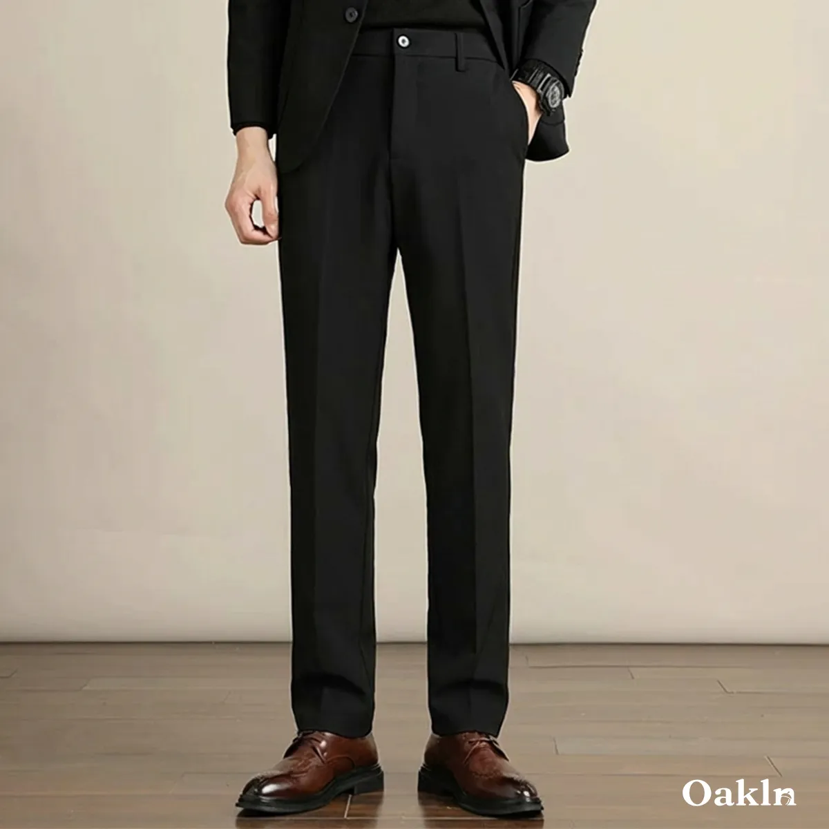 ハイストレッチノーアイロンメンズスラックス ストレートシルエット 落ち感 防シワ 通勤向けロングパンツ