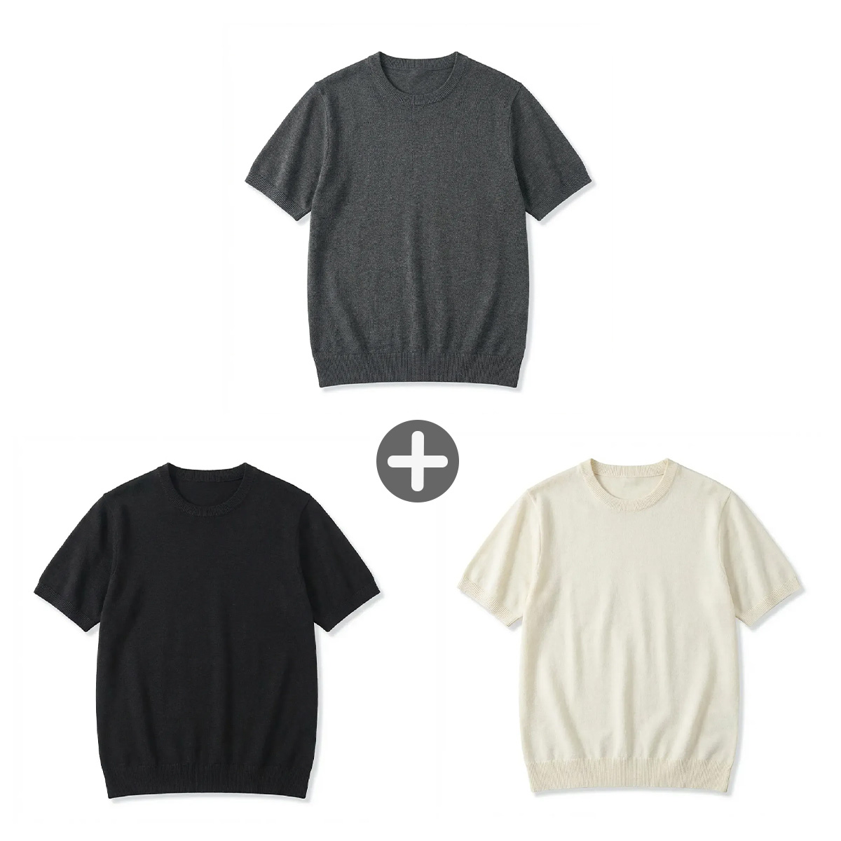 柔らかなウール混素材　洗濯機洗い可クルーネックニットTシャツ